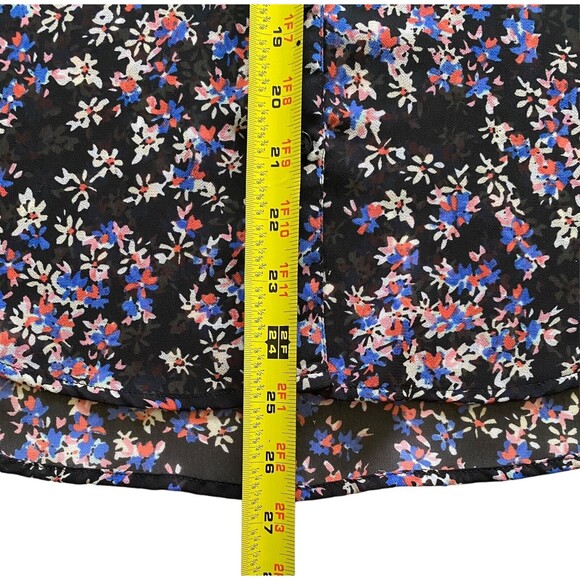 EXPRESS PORTOFINO Button Up Black Sheer Floral Print Top Roll Tab Sleeves Sz S/P - Picture 6 of 10